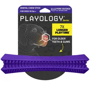 Playology Pork Sausage Scented Dental Stick Dog Toy, Medium