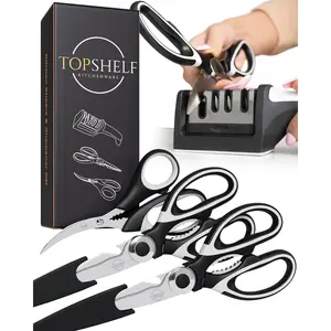 Heavy Duty Kitchen Shears With Sharpener - Lifetime Replacement Warranty* - Multipurpose Stainless Steel Scissors for Food - Sharp Food-Grade Kitchen Scissor for Meat, Seafood, Poultry - Set