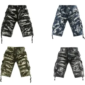 Men's Abstract Camo Tie-Dye Knee-Length Cargo Shorts - Loose-Fit, Multi-Pocket Tactical Bermuda Shorts with Drawstring Hem, Soft Washed Cotton Retro Streetwear Utility Bottoms, 4-Color Y2K Summer Hiking Daily Outfits