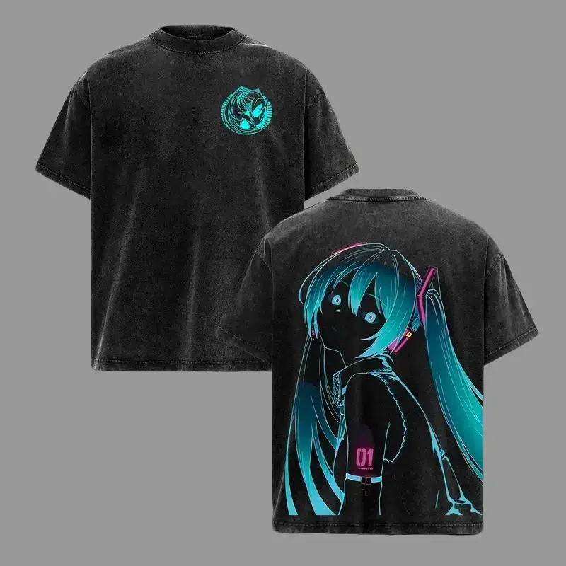 Men's Streetwear T-Shirt with Cyber Idol Vibrant Print - Heavyweight Premium Cotton, Shortsleeve Relaxed Fit Round Neck Tee, Tops, Menswear