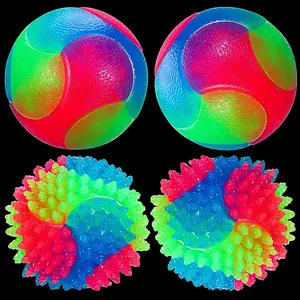 4 Pcs Light Up Dog Balls, Glow in The Dark Balls Interactive Dog Toys Fun Flashing Elastic Ball Spiky Dog Ball Bounce Activated Puppy