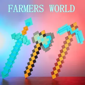 Diamond Sword Draft Minecraft Game Toy Grid Children Glowing Crystal Sword Boy Toy Knife Dagger Props Holiday Gift Birthday Christmas