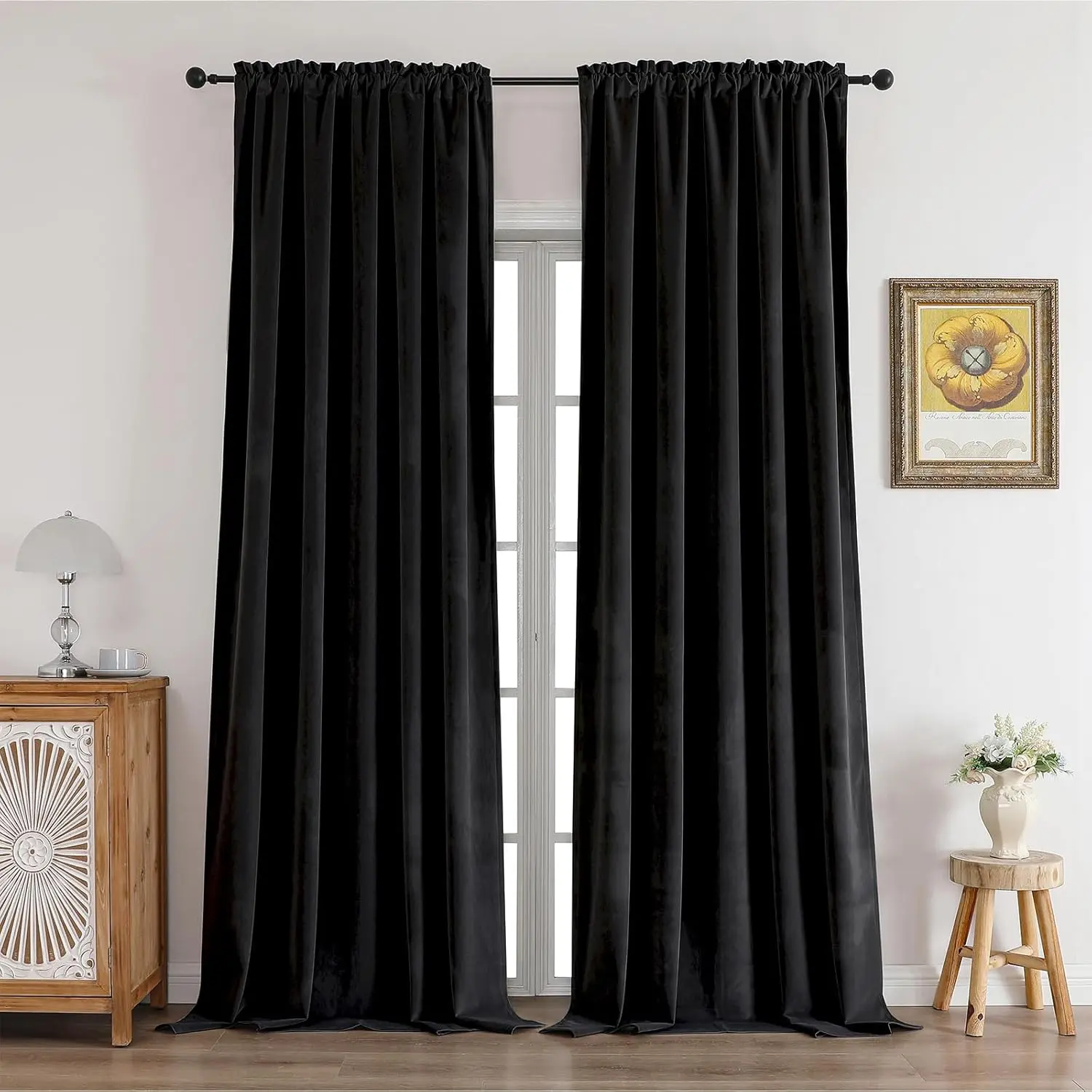 Black Velvet Blackout Curtains 84 inches Long, Thermal, Noise Reducing Rod Luxury Drapes for Bedroom Living Room(52x84 inches, 2 Panels)