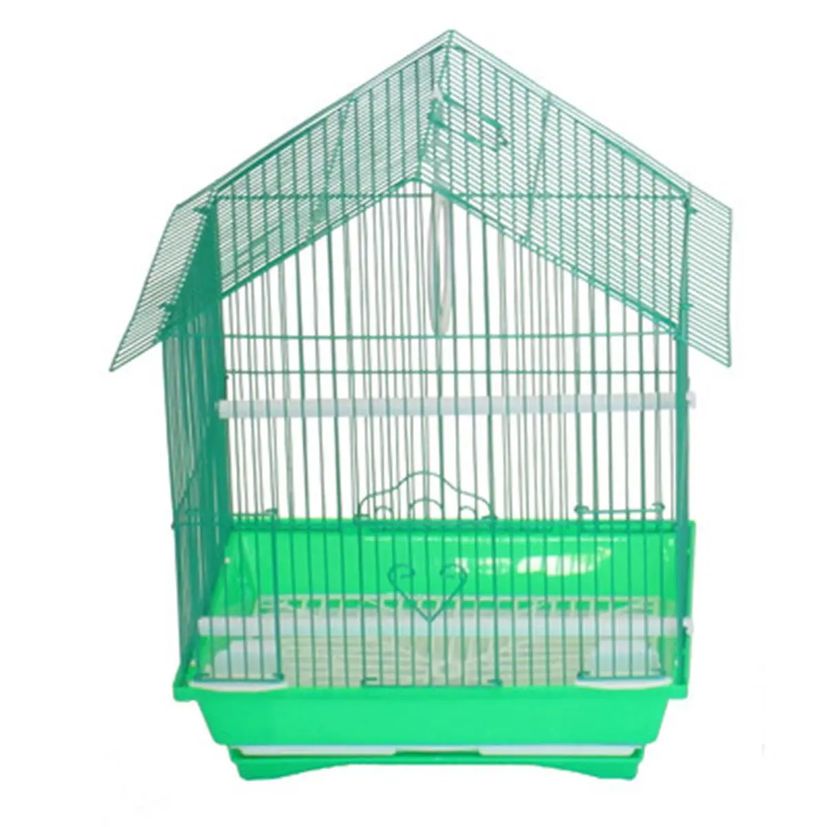 212 MAIN House-Shape Small Safe Bird Cage - 11x9x16 in Green Metal Frame, Top Handle, Easy-Access Door, Clean Tray, Compatible with Hamster Cage Setup, Safe Cage