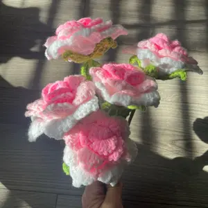 5 pcs Delicate Handmade Crochet Roses Gift Bouquet