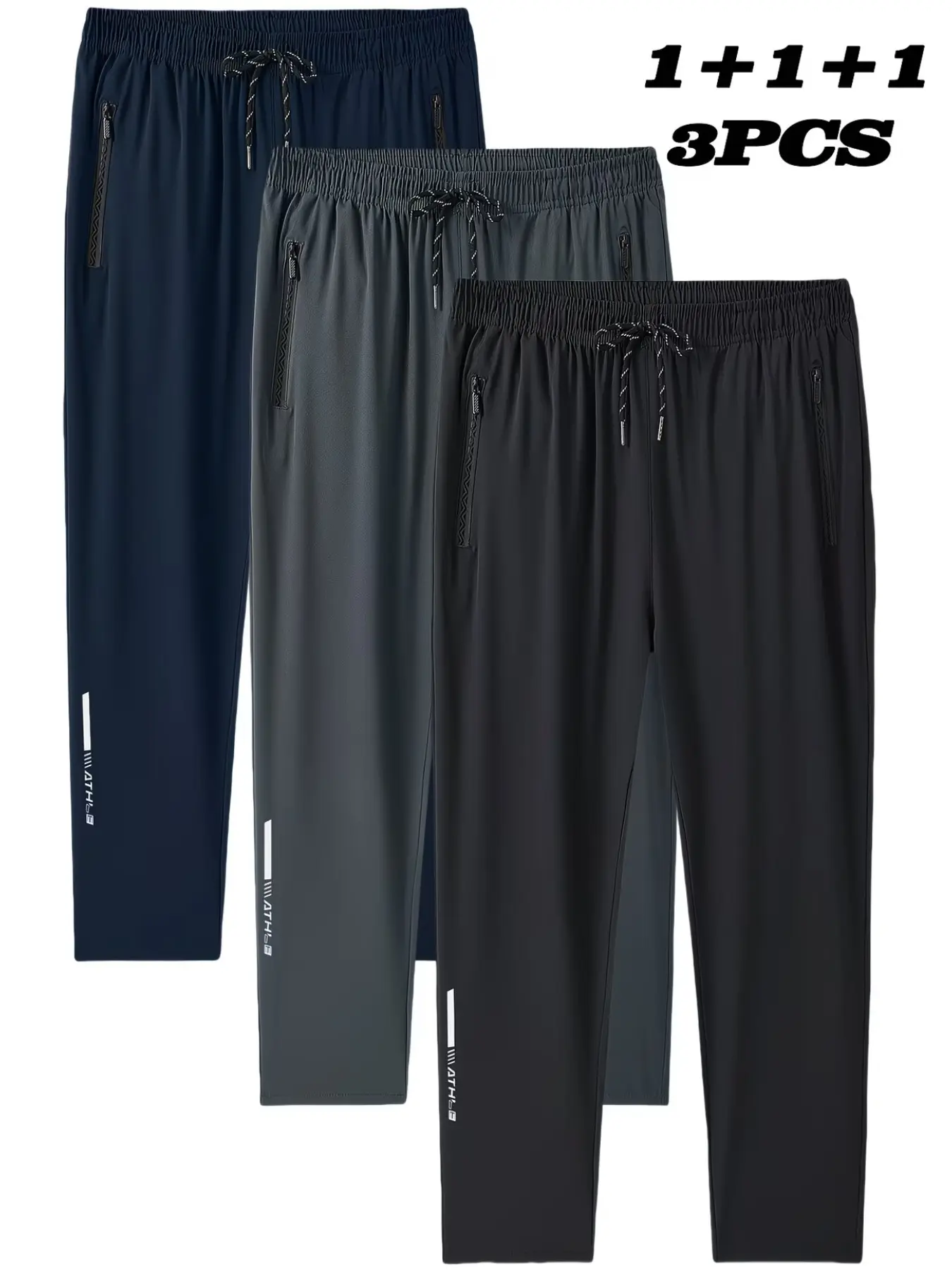 3-Pack Men's Plus Size Sporty Trousers, Loose Athletic Trousers, Quick-Dry Breathable Loose Fit, 1xl-5xl, Ideal for Outdoor Activities, Gym, Daily Wear, Activewear Pants, Activewear Bottoms
