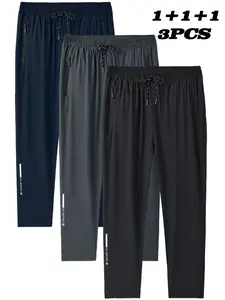 3-Pack Men's Plus Size Sporty Trousers, Quick-Dry Breathable Loose Fit, 1xl-5xl, Ideal for Outdoor Activities, Gym, Daily Wear