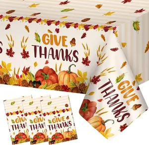 3 count Thanksgiving Tablecloth Disposable - Give Thanks Tablecloths, Maple Leaves Pumpkin Fall Table Cloth Plastic Rectangle Table Cover for Thanksgiving Party Decorations Supplies Favors, 54x108 Inch