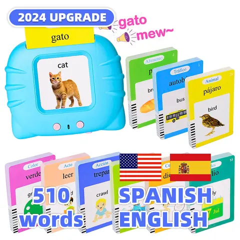 2024 New Arrival upgraded bilingual edition  Bilingual English & Spanish Flash Cards for Toddlers, Audible Toys Learning Spanish for Kids Adults, Speech Therapy Toys, Educational Learning Talking Flash Cards 510 Sight Words-Blue