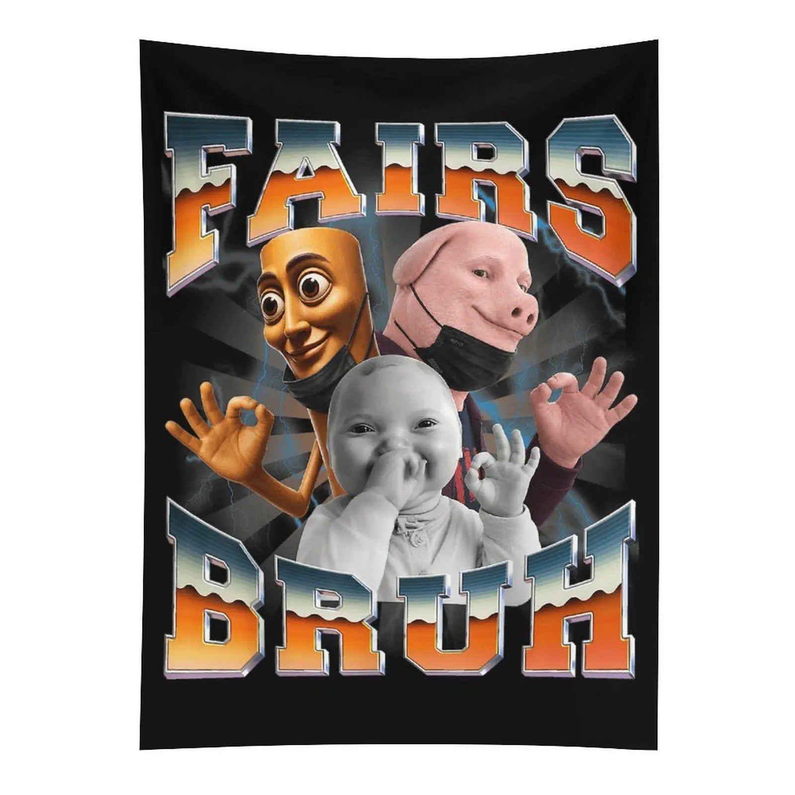 John Pork Tung Sahur Meme Wall Tapestry, Funny AI Baby Brainrot Wall Hanging, Gen Z Dorm Decor