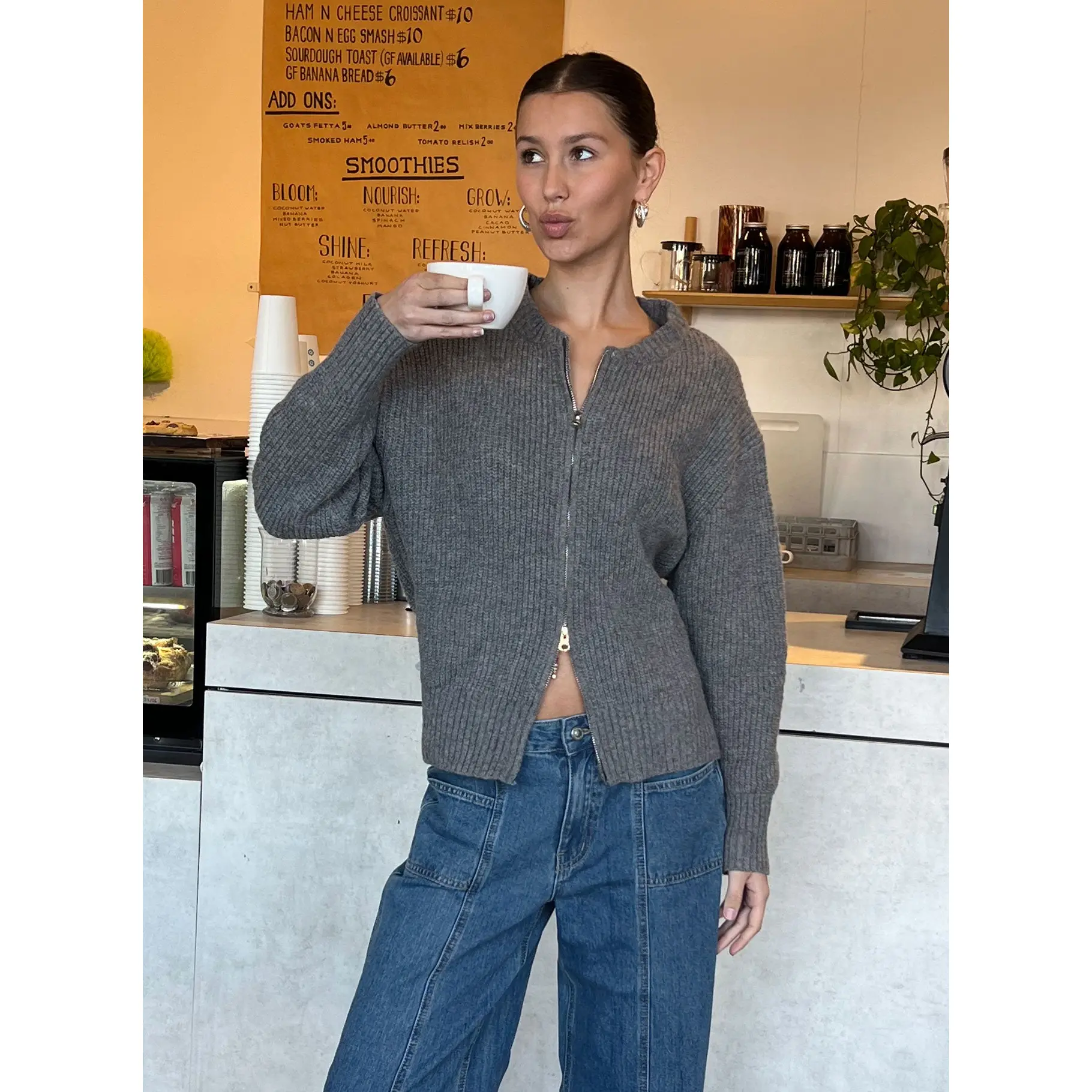 Lexene Zip Through Jumper Grey