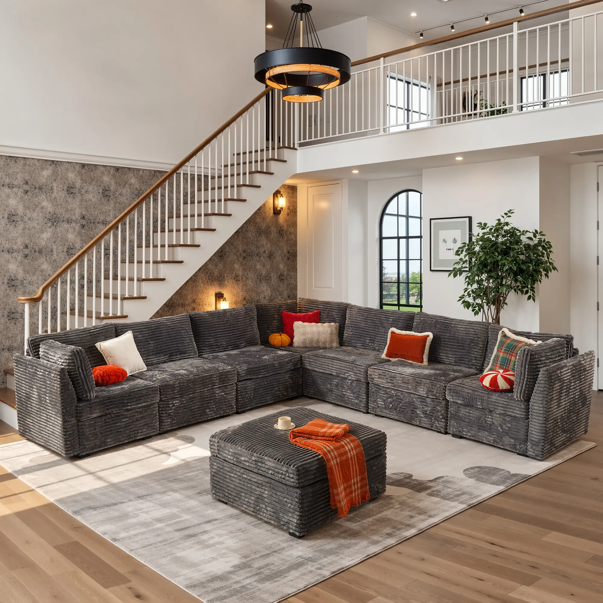 Weaxty Oversized Sectional Modular Sofa,Luxury Corduroy Comfty Deep Seat Couch for Living Room,Solid Wood Frame Sofa with Ottoman,Removable&Luxury【8 Package Shipping】