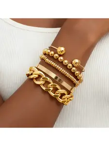 Punk Stackable Hip-Hop Thick Chain Bead Bracelet 5-Piece Bestselling Set, Women's Bracelets Suitable for Various Occasions, Perfect Gifts for Friends