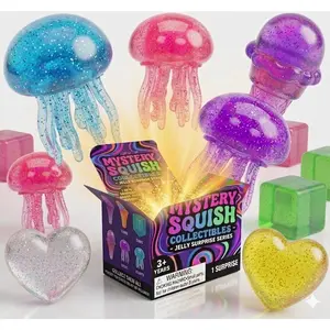 Mystery Squish Jelly Surprise Box - Sensory Jellyfish Fidget Toy, Sparkly Squishy Stress Relief for Kids & Adults, Collectible Blind Box Party Favors