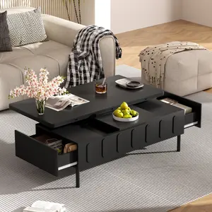 Lift-Top Coffee Table with 2 Drawers, Modern Space Saving Center Table with Foldable Top, Multi-Functional Adjustable Coffee Table with Hidden Storage Compartment for Living Room    RR
