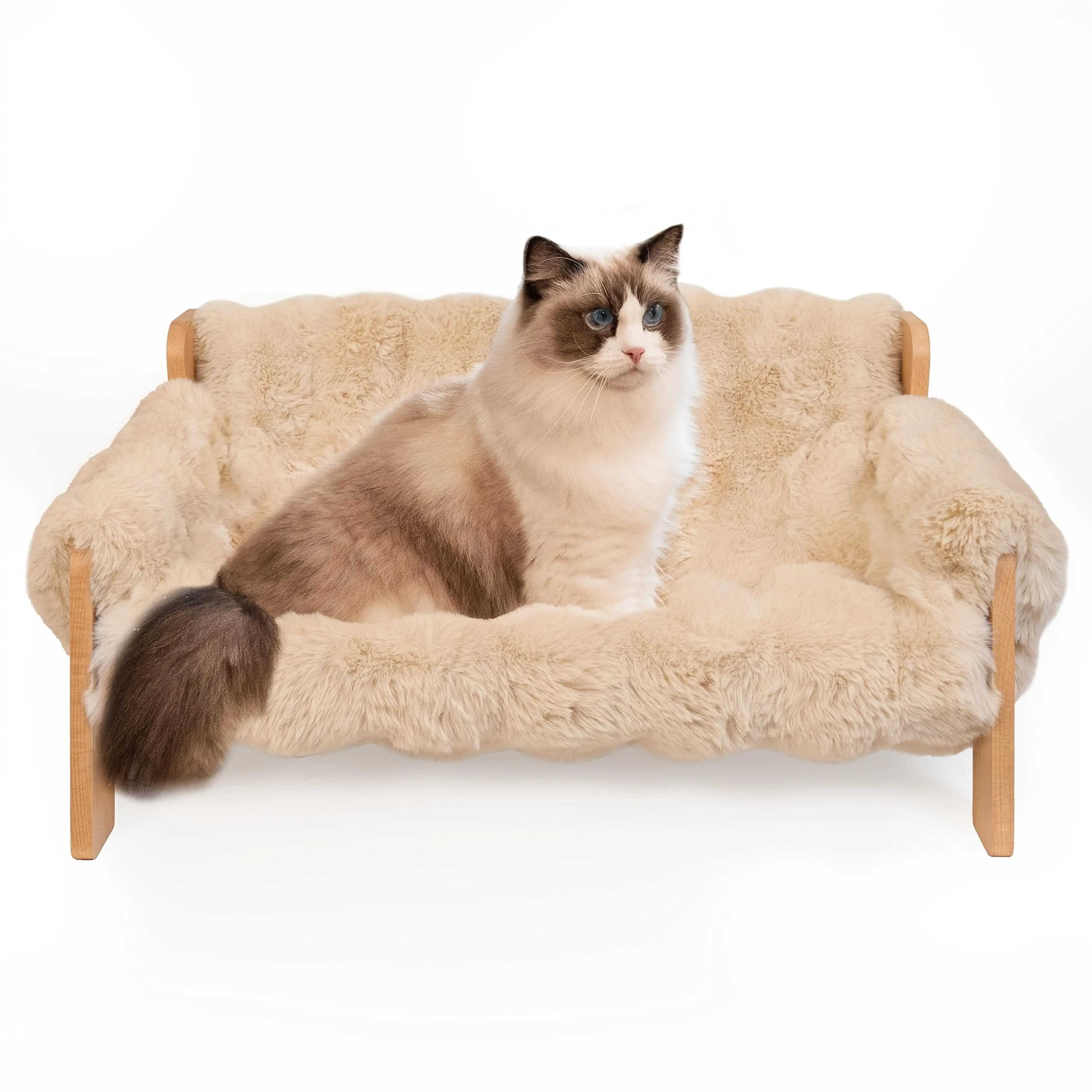 Ultra-Soft Plush Cat Sofa Bed – Removable Washable Cover, Non-Slip Bottom, Raised Edge Pet Lounger Couch for Indoor Cats & Small Dogs