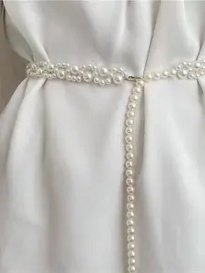 Pearl Waist Belt for Women – Elegant Faux Pearl Chain Belt, Stretchy Elastic Waist Cincher, Versatile Dress Belt for Sweater Skirt, Trendy Christmas Party Accessory, Unique Gift for Her
