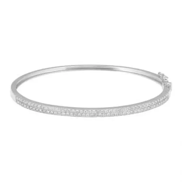 14k White Gold Double Row Diamond Bangle
