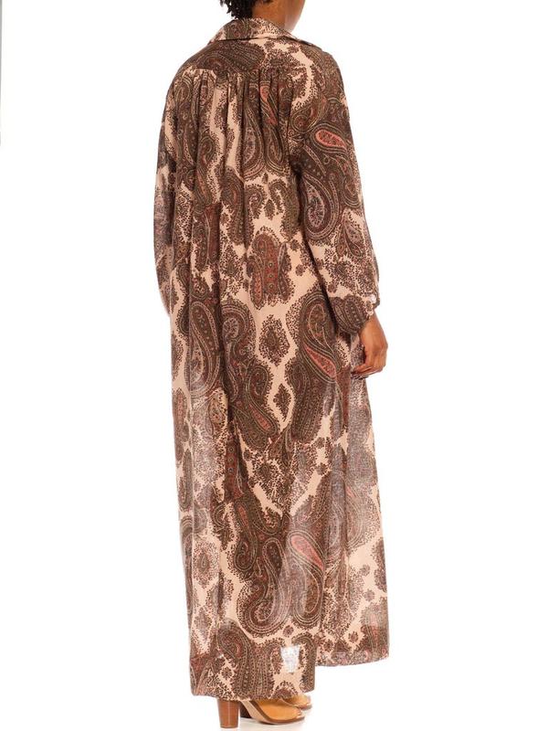 1970S GLORIA VANDERBIL Cream & Olive Green Paisley Poly Blend Boho Shirt Dress With Belt