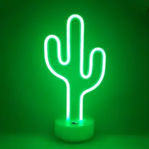 Cactus Illuminated Novelty Lighting, Battery-Operated Neon Indoor Night Light, LED Glowing Decor for Room, Party Decorations