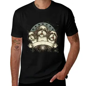 Vintage Shih Tzu Trio Graphic Tee - Retro Distressed Dog Lover T-Shirt - Shipped from NY