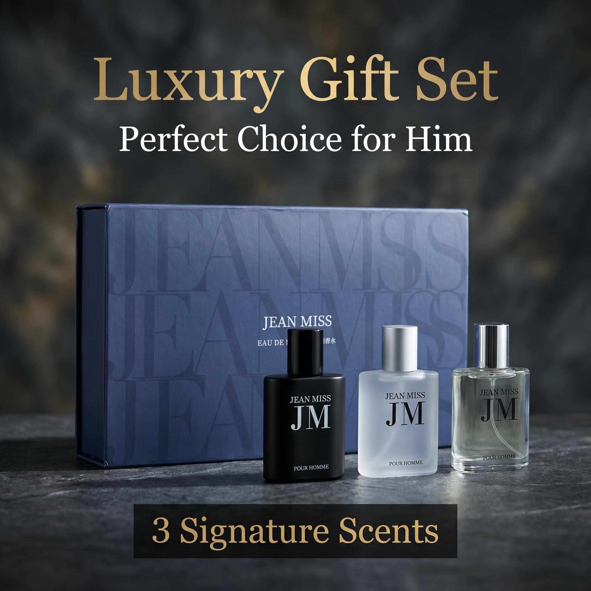 JEAN MISS 3x30ML, Men's 3 Counts Cologne Gift Set, Long Lasting Eau De Toilette Fragrance, Daily Use Scent for Men, Perfume Para Hombres, Vanilla Perfumes, Gift for Boyfriend & Father, Cologne Discovery Set, Summer Travel Perfume Set, curations