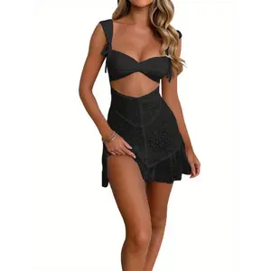 Sexy Lace-Up Backless Mini Dress for Women - Sleeveless, Knit Fabric, Non-Sheer, Machine Washable Perfect Summer Parties & Events Womenswear Workwear Formal Polyester
