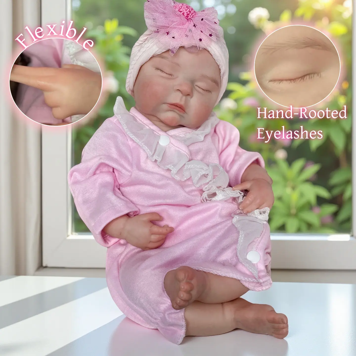 18-Inch Soft Silicone Reborn Baby Doll - Bald Girl with Hand-Painted Skin, Pink Outfits, Flexible Washable Toy for Children's Gift, Around 18 Inches for Kids' Toy Play