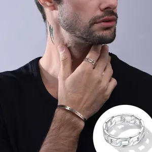 FaithHeart Band Ring Cuban Chain Ring for Stacking