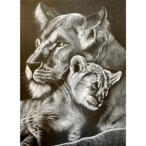 Lion and Her Baby Hand Signed Limited Edition Giclee 17x22 Art Print