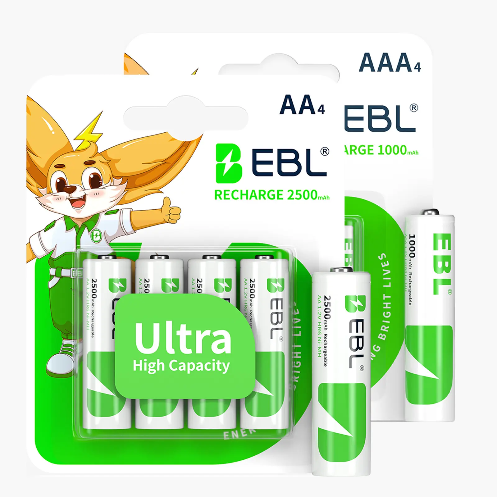 EBL Rechargeable Lithium Batteries Combo - 4AA 2500mAh, 4AAA 1000mAh, 1200+ Cycles Power Set for Home Devices, Portable, Wireless