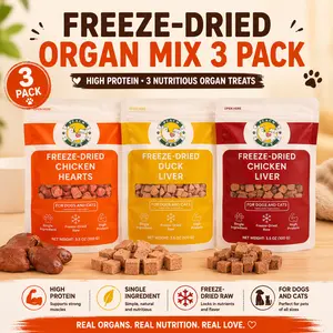 Peach Pet Freeze-Dried Real Organs Mix, 3-Pack, High Protein, Clean Ingredients, 3.5oz Crunchy Dog & Cat Treats