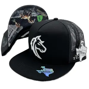 Texhorn Cuarto de Mella Cap, Black Mesh Back, White Horse Logo, Classic Design, Versatile Style for Casual Wear Trucker Hat Baseball Cap