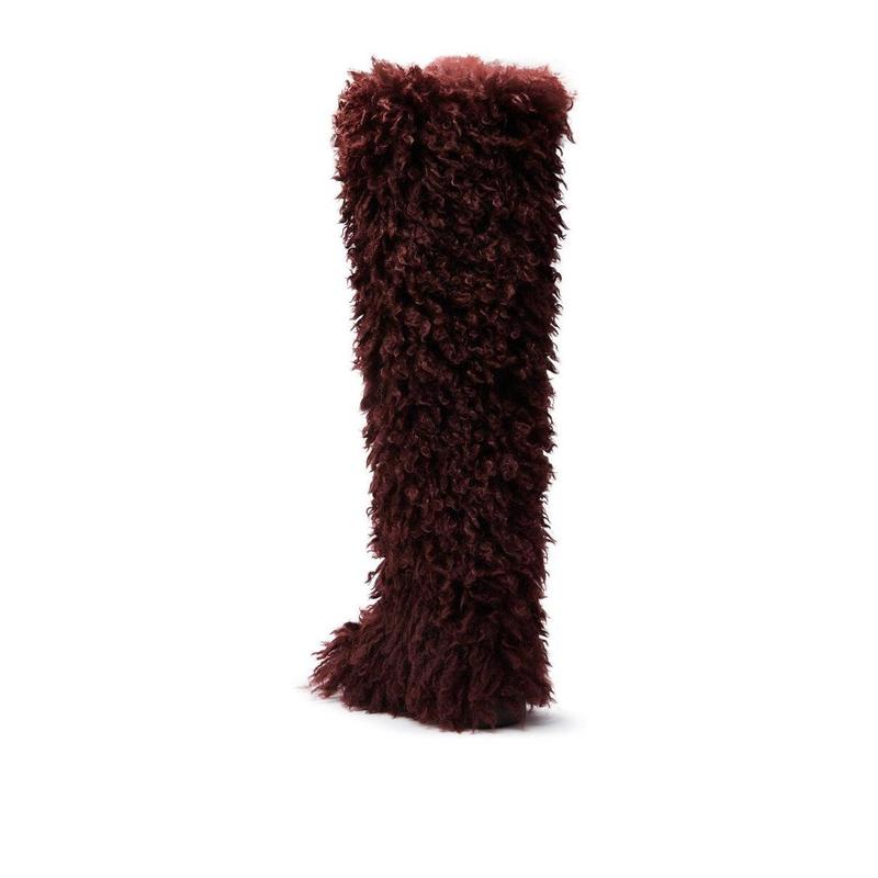 AZALEA WANG TEMPLETON BURGUNDY FAUX POODLE FUR OVER THE KNEE BOOT