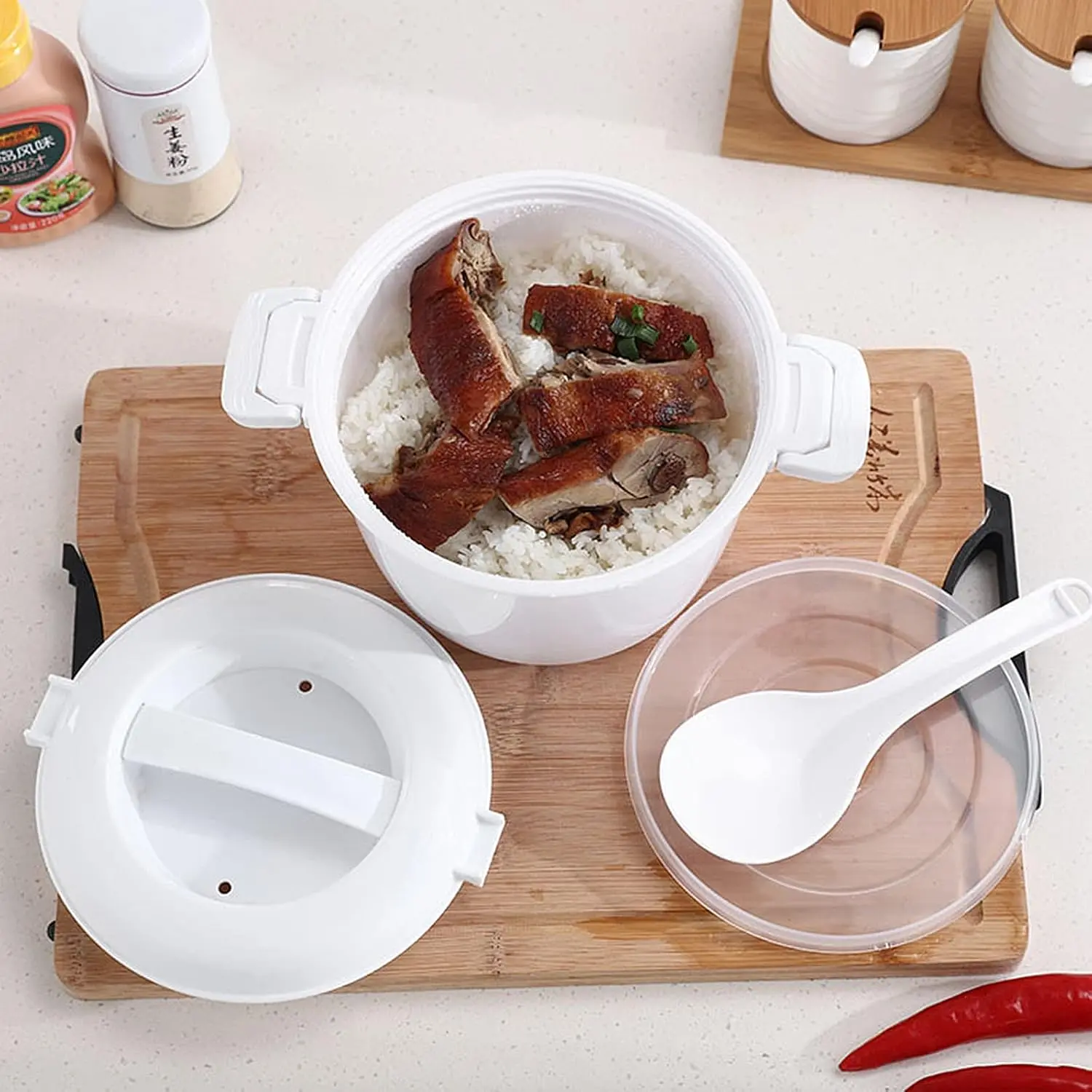 Microwave Rice Cooker  Steamer Pot for Rice & Veggies, 18X18X15CM - Durable & Easy to Clean