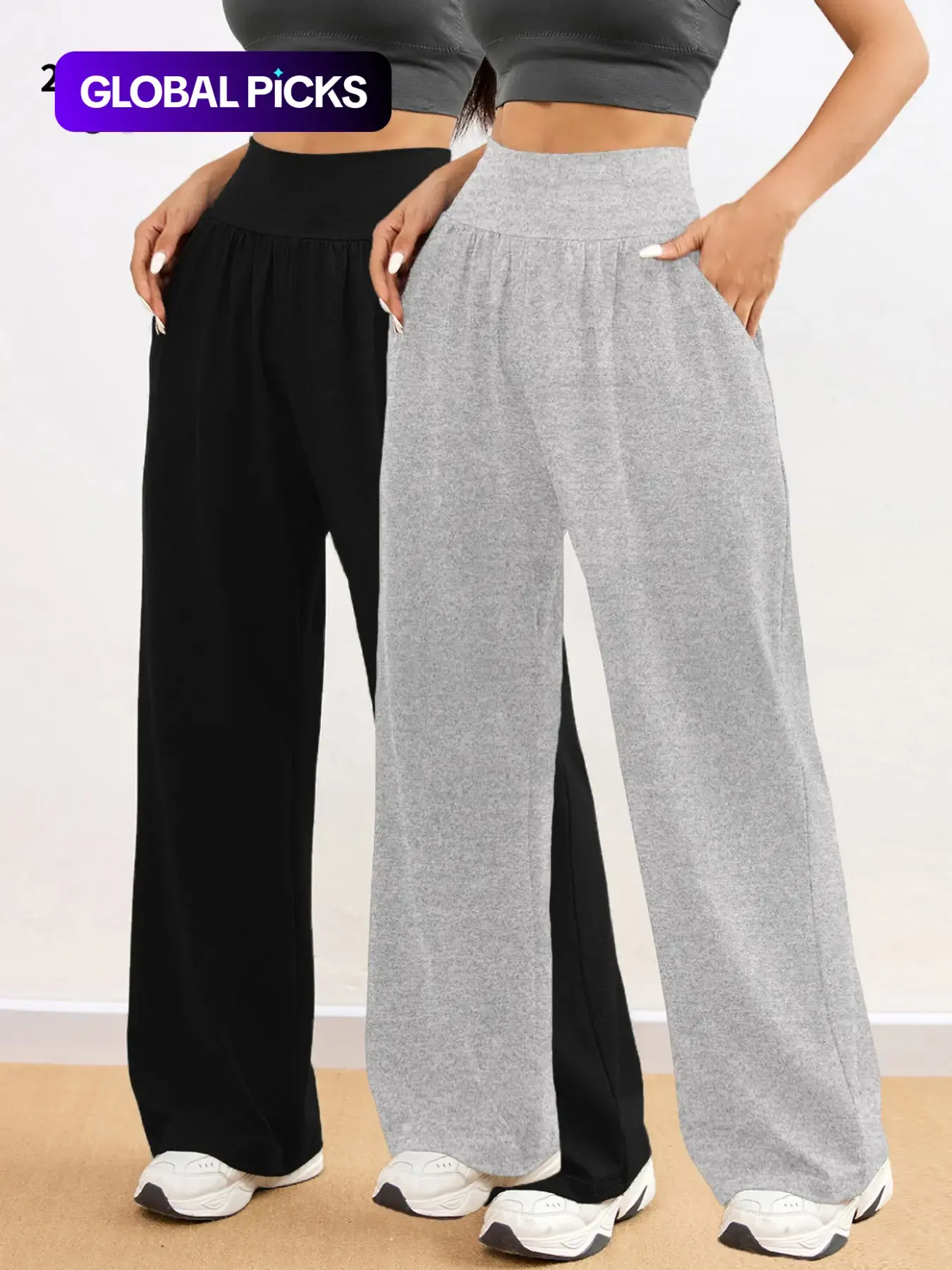 Women's Solid Pocket Wide Leg Sports Pants, Yoga Bottoms, Fitness Bottoms, High Waisted Sweatpants, Casual Comfy Breathable Trousers for Yoga Gym Workout Running, Ladies Sportswear for All Seasons