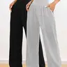 4031-2#2 Piece Set Multi-Color Sporty Loose Wide Leg Pants with Pockets, Plain Casual High Waist Yoga Running Long Pants, Casual Sports Pants