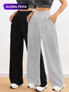 women's solid pocket wide leg sports pants, casual comfy breathable trousers for yoga gym workout running, ladies sportswear for all seasons