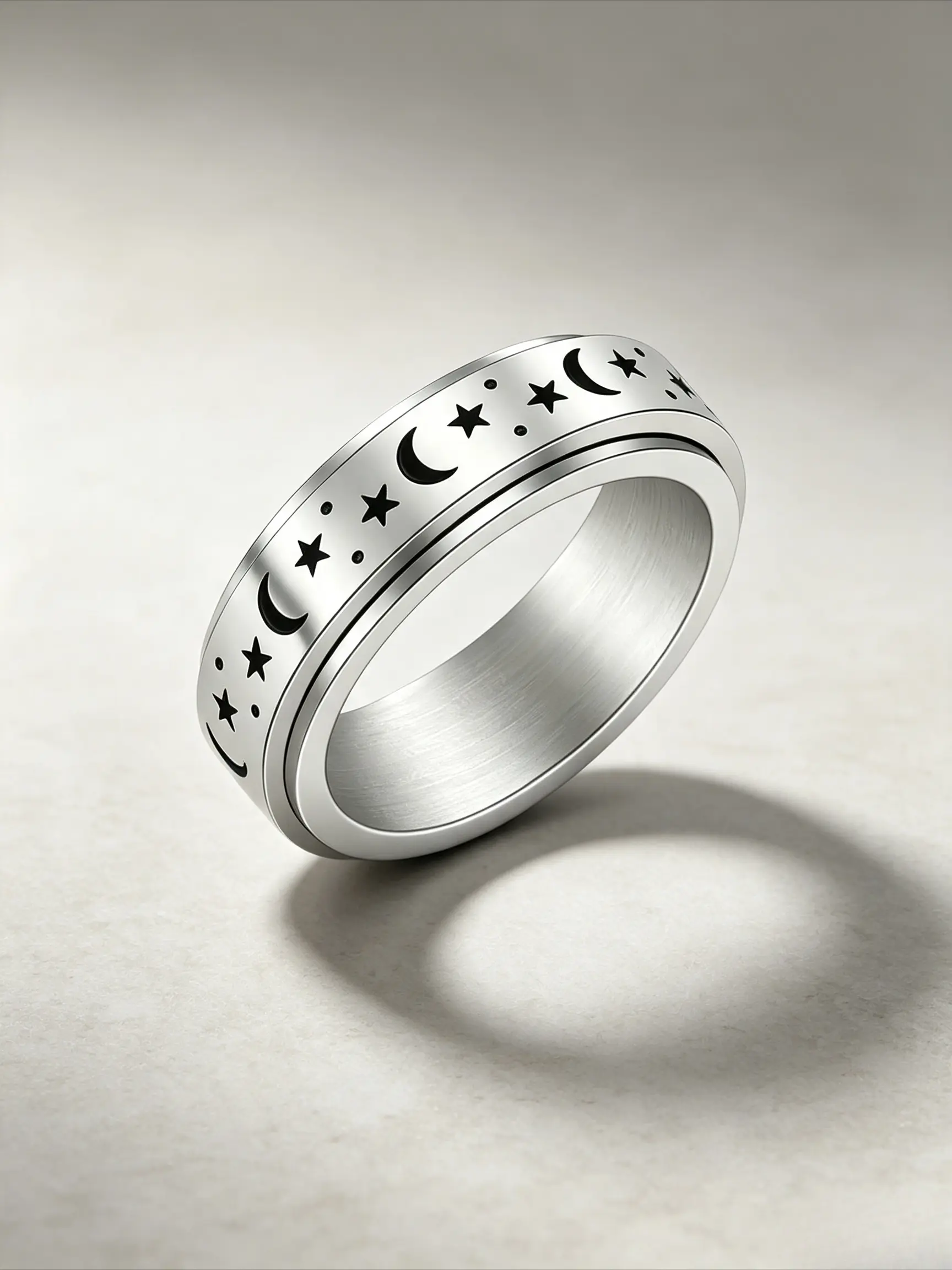2025 Trendy Star & Moon Openwork Stainless Steel Anxiety Ring - Unisex Rotatable Band for Stress Relief, Stackable Everyday Wear Fidget Jewelry for Women, Unisex Fit