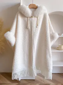 Women's Tassel  Design Cape Shawl, Casual Warm Hooded Cape Shawl for Fall & Winter, Fashion Accessories for Women & Girls