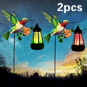 2 Pack Solar Hummingbird Garden Lights, Outdoor Solar Hanging Lantern Decor, Waterproof Yard Lights for Patio, Lawn, Pathway, Porch and Backyard