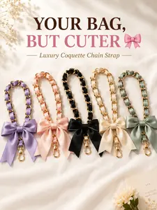 LUVTAG Luxury Satin Bow Bag Chain Strap, Gold Tone Chain Handbag Extender, Aesthetic Coquette Bag Charm, Perfect Birthday Christmas Valentine's Day Gift for Women Girls, Trendy Shoulder Strap for Tote Backpack