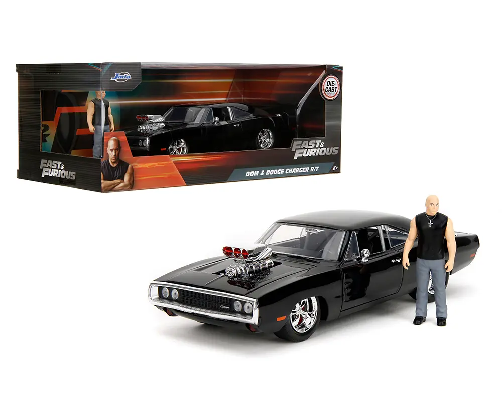 Jada 1:24 Dom’s 1970 Dodge Charger R/T with Dom's Figure – Black- Hollywood Rides