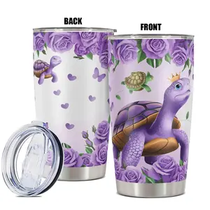 20oz Tumbler with Lid, 1 Count Cute Turtle Pattern Stainless Steel Water Bottle, Insulated and Durable Drinking Cup for Home Office School