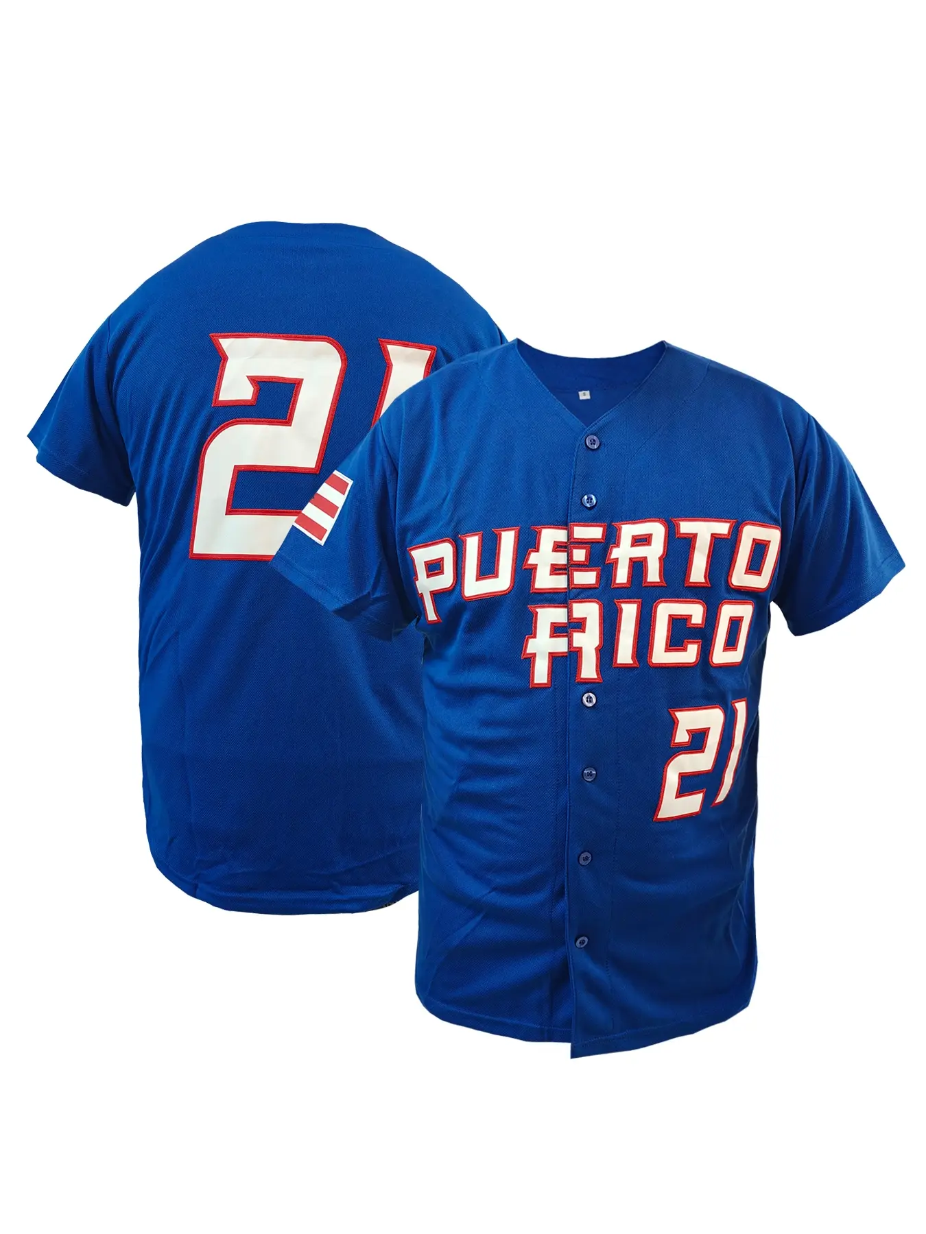 Men's Puerto Rico #21 Stitched Baseball Jersey, Breathable Short Sleeve Pullover, Sporty Loose Fit Baseball Shirt, Unisex All-Season Casual Wear, Athletic Activewear, Sports Top, Sports Style Jersey