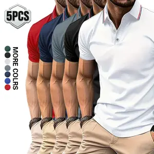 New 5-piece 3-piece summer European and American style POLO shirt fashion men's POLO shirt lapel short-sleeved T-shirt breathable skin-friendly comfortable shirt men's style.