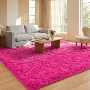 XEXSIN Large Area Rugs for Living Room Bedroom, Fluffy Kids Room Plush Shaggy Nursery Rug Furry Throw Carpets for Boys Girls, College Dorm Fuzzy Rugs Home Decorate Rug, Hot Pink