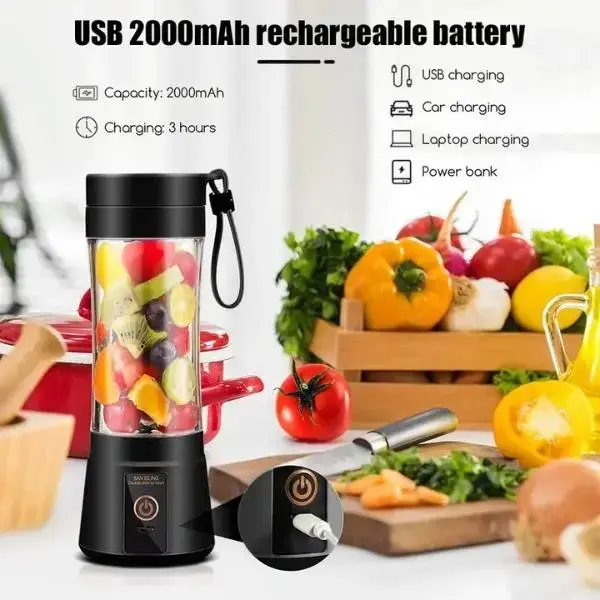 380ml Silicone Rechargeable Battery Mini Blender - Cordless Leak-Proof Juicer Cup with USB Port, Push Button, Compact, Lightweight Mixing Kitchen Appliance for Home, Outdoor Use