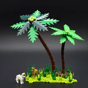 Tropical Palm Tree and Dog Miniature Diorama Expansion Pack, Botanical MOC Building Blocks Scene Accessories Kit. Creative DIY Desk Decor Add-on for Architecture Models. Aesthetic Desktop Display Ornament and Unique Holiday Toy Gift Set for Adults.