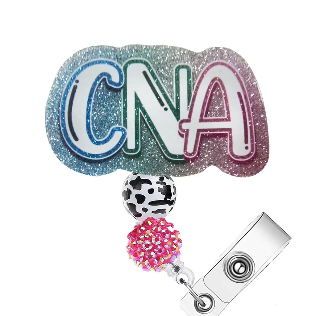 Retractable Badge Holder with Beads, Cute Badge Reel, ID Card Holder for Students, Office Staff, Doctors, Nurses, Teachers
